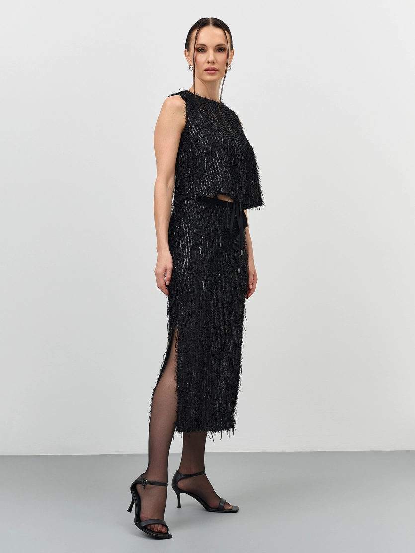 Юбка с пайетками и бахромой