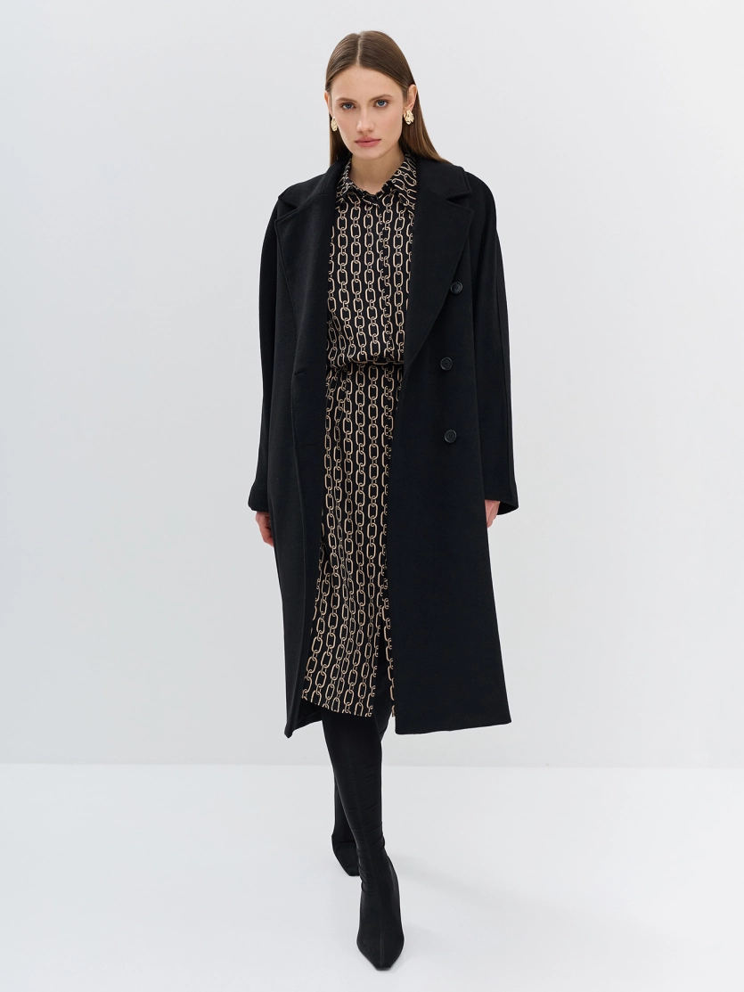 Двубортное пальто с шерстью