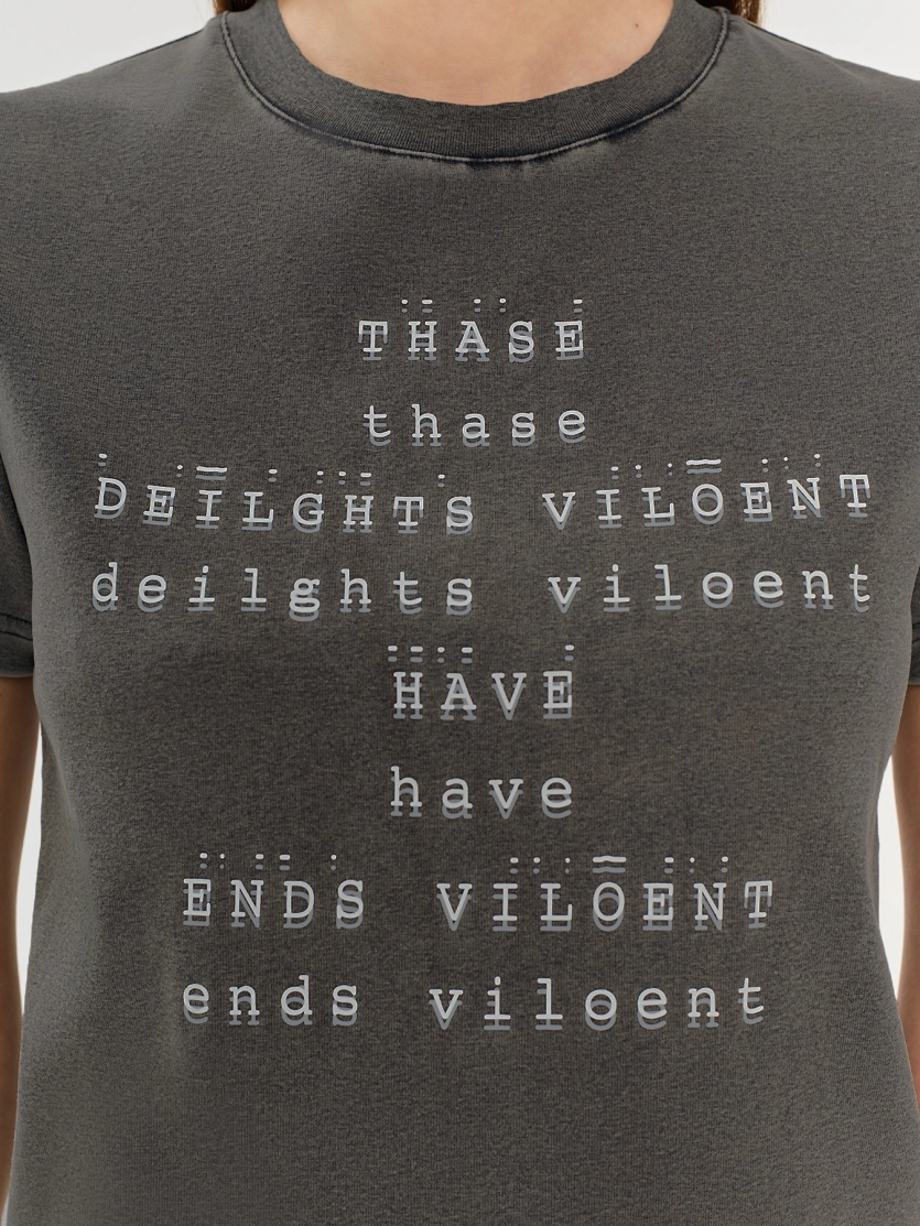 Топ с варкой и шрифтовым принтом