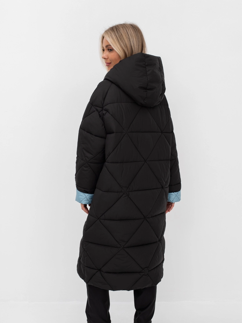 Удлиненное пальто со стежкой в ромбик