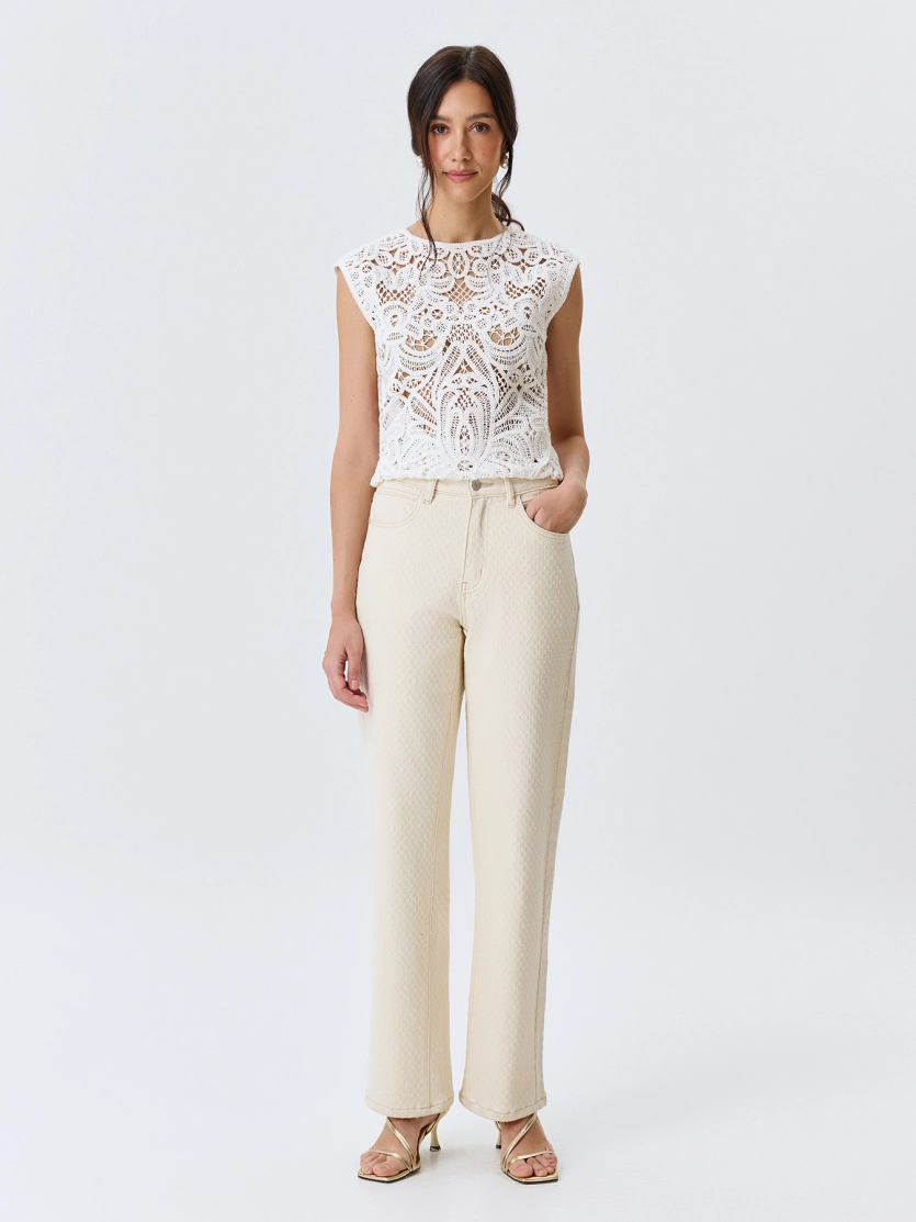 Жаккардовые джинсы прямого силуэта