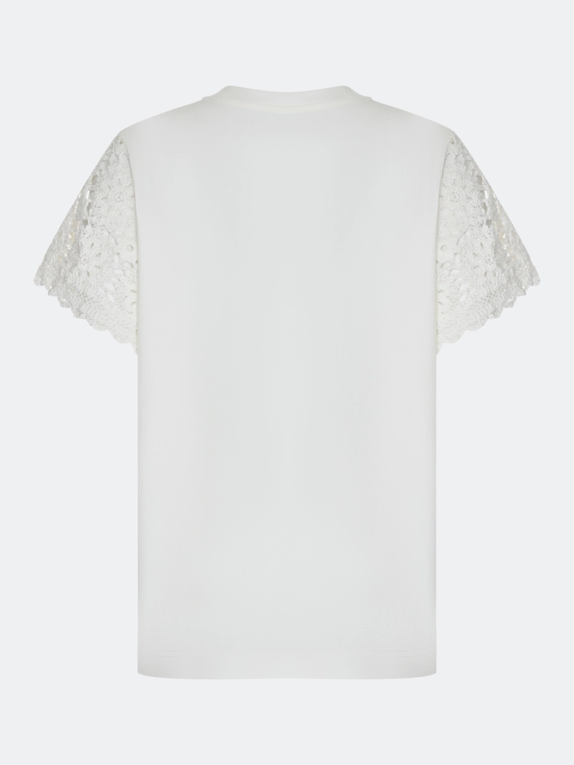 Хлопковая футболка с ажурными рукавами