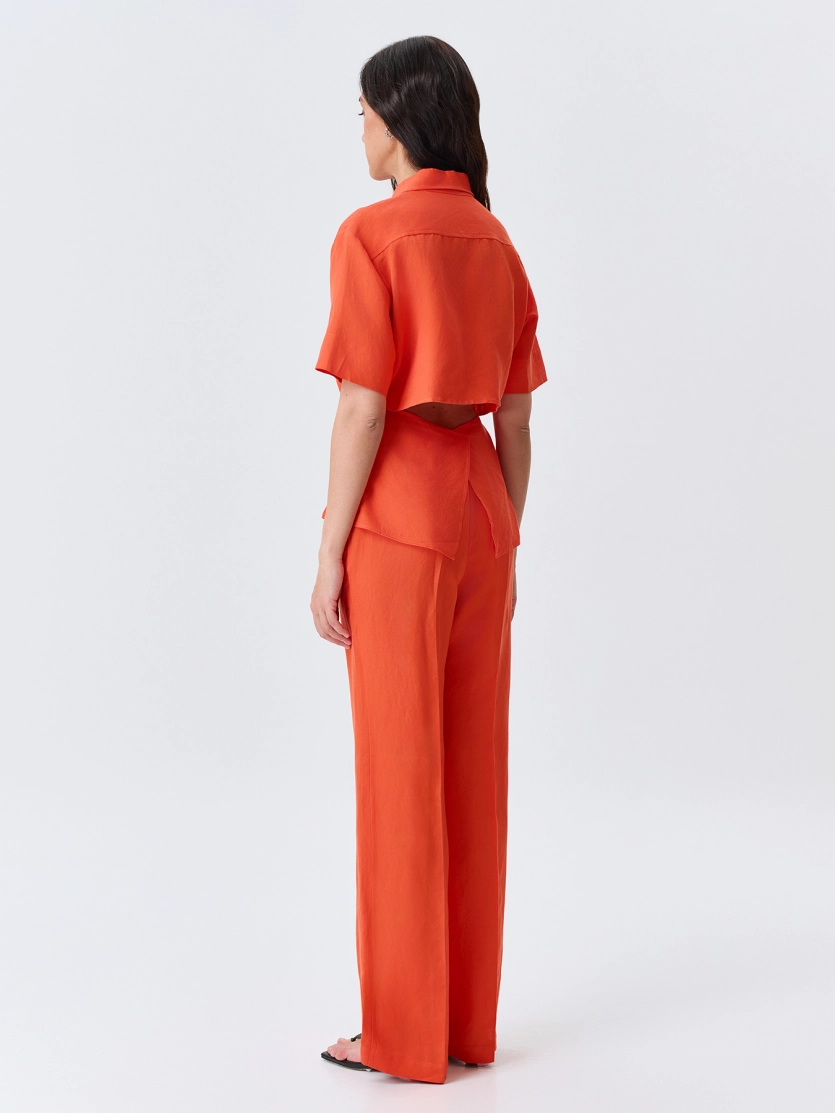 Прямые брюки из смесового льна