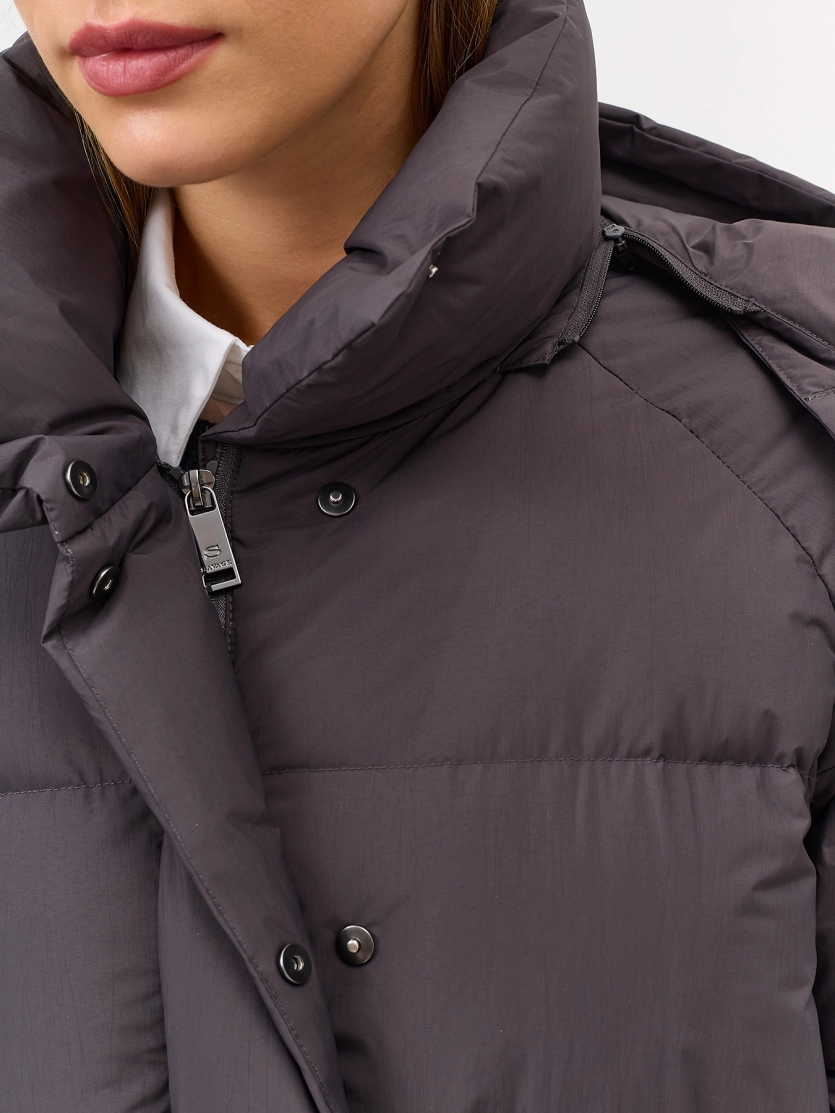 Пуховик из нейлона с крэш эффектом