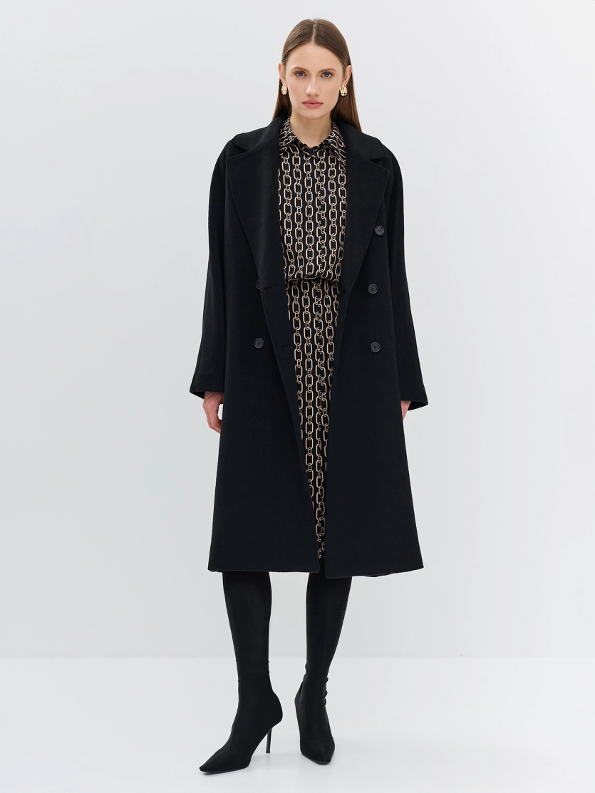 Двубортное пальто с шерстью