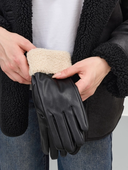 Перчатки из эко кожи с меховыми манжетами