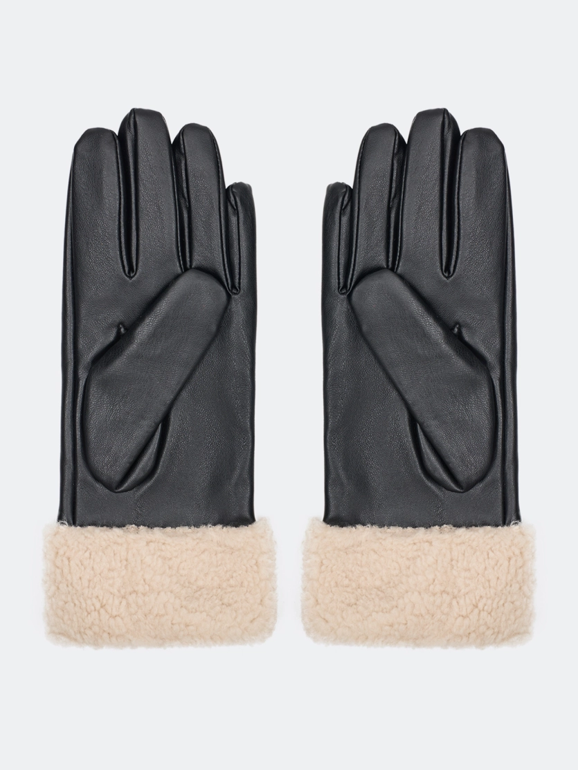 Перчатки из эко кожи с меховыми манжетами