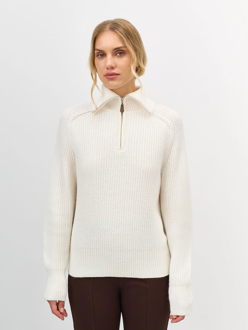 Свитер с отложным воротником на молнии