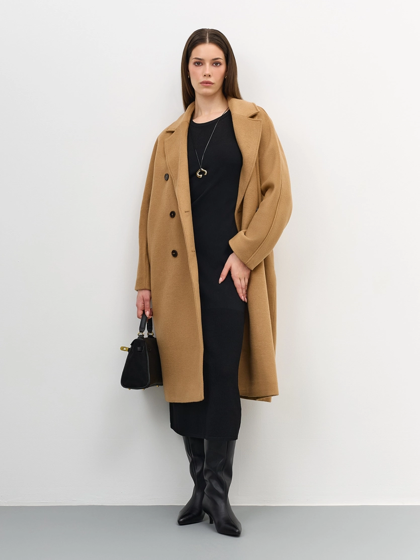 Двубортное пальто с шерстью