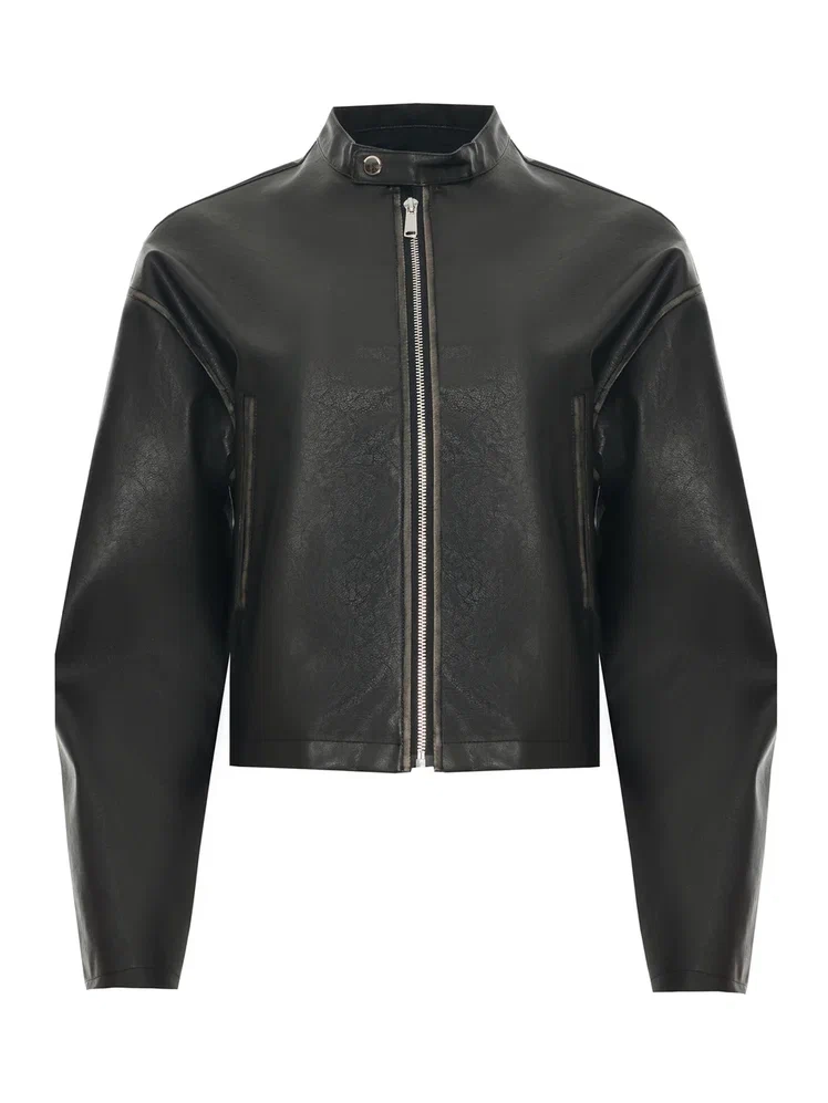 Бомбер из искусственной кожи с варкой