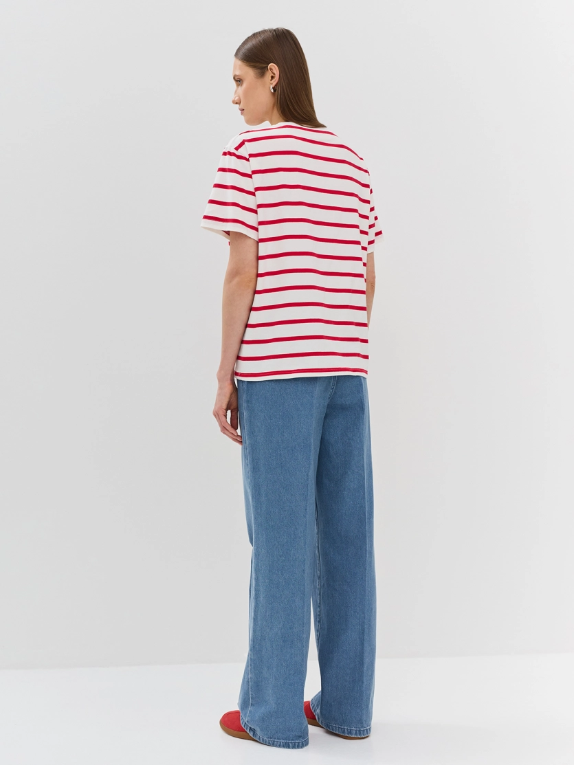 Хлопковая футболка Oversize в яркую полоску