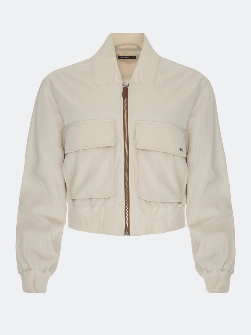 Укороченный бомбер с широким рибом