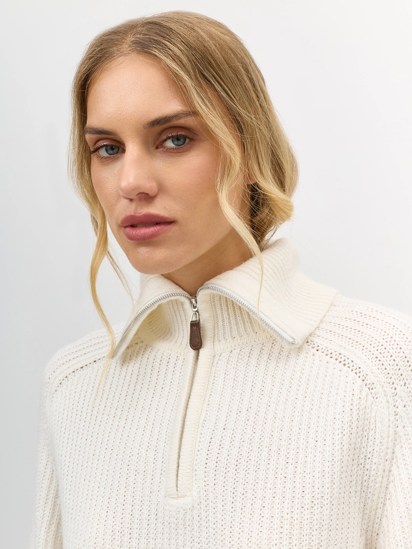 Свитер с отложным воротником на молнии